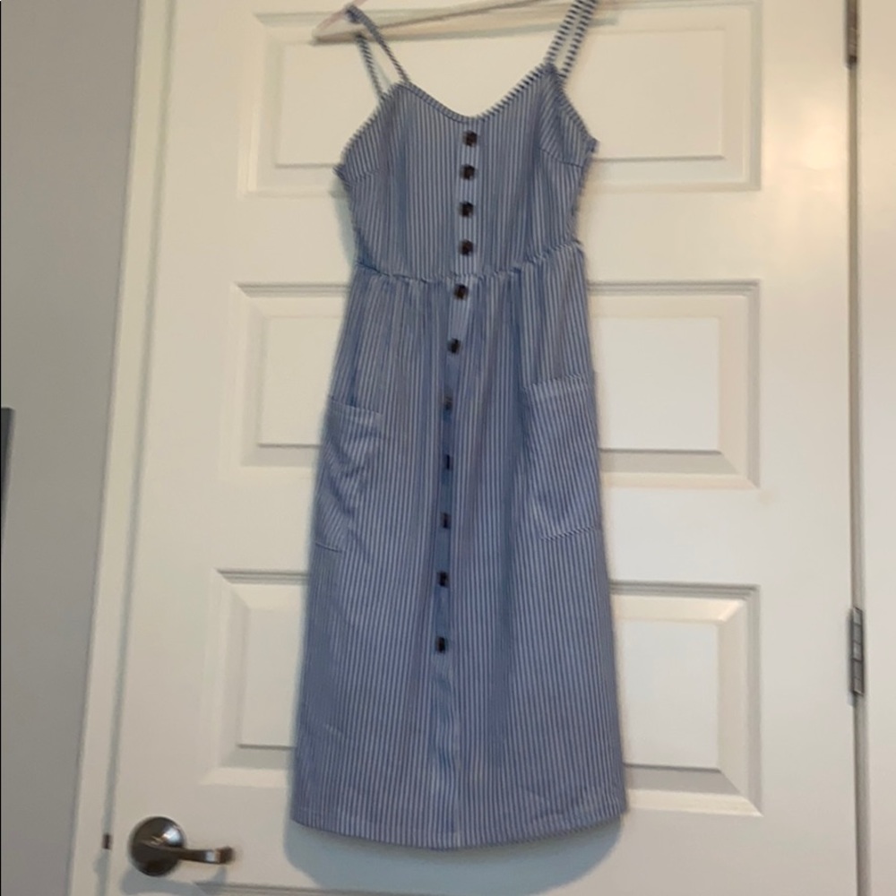 Medium blue and white stripe pocket dress